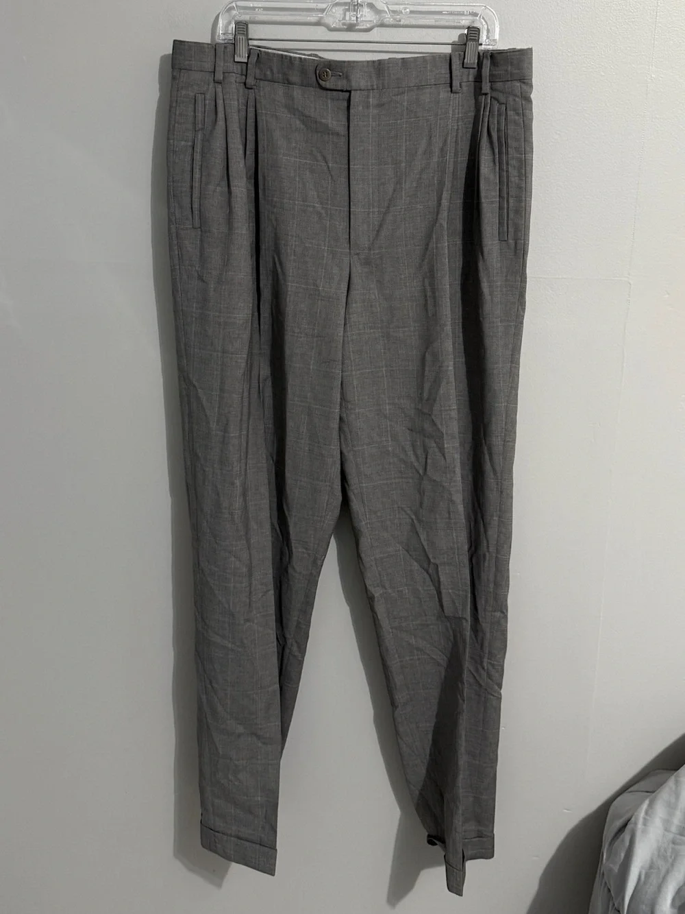 Zanella Pants Mens 36 Gray Pleated Dress Trousers Cuffed Hem Wool Business